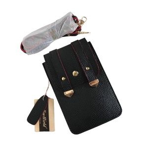 NWT Mellow World Black Red Pebbled Vegan Leather Mini Cellphone Crossbody Bag